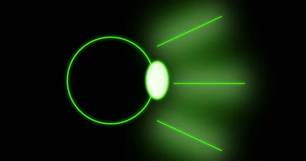 Image Glowing Green Circle Rays Black Background Colour Movement Concept — 스톡 사진