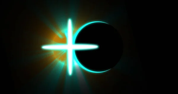 Image Glowing Cross Green Eclipse Circle Black Background Colour Movement — Stockfoto