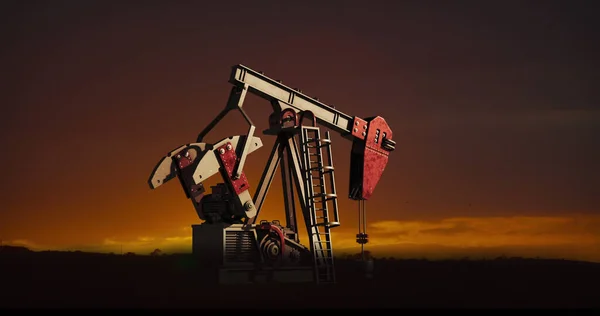 Image Oil Pump Working Sunset Landscape Background Oil Industry Oil — ストック写真