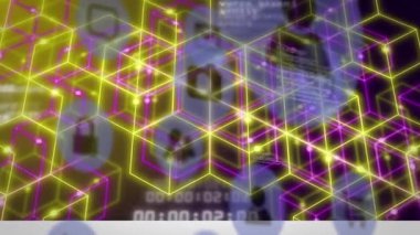 Animation of data processing and icons over network of connections. Global business and digital interface concept digitally generated video.