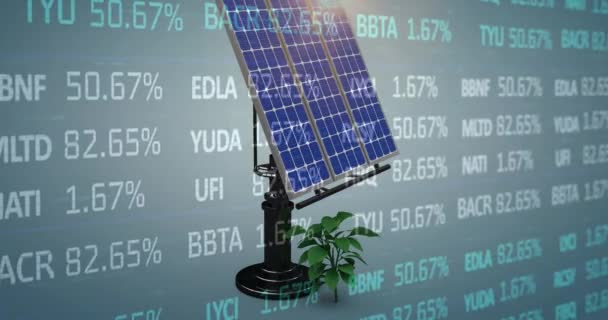 Animation Stock Market Data Processing Solar Panel Plant Sampling Blue — 图库视频影像