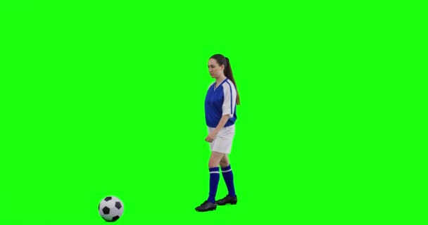 Жіночий Футболіст Зеленому Фоні — стокове відео