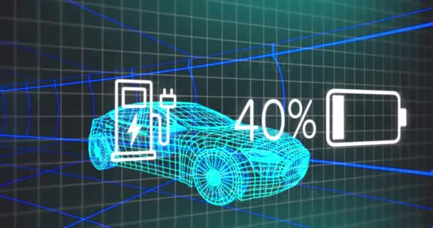 Animation Data Processing Digital Car Black Background Global Transport Computing — Wideo stockowe