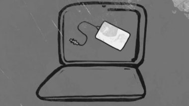 Animation of shapes moving over laptop with mouse. Global business and digital interface concept digitally generated video.