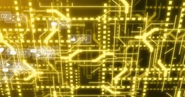 Bağlantı ağı üzerinden medya simgelerinin canlandırılması. Küresel iş ve dijital arayüz kavramı dijital olarak oluşturulmuş video.