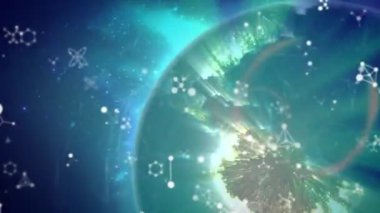 Animation of molecules and tunnel over globe. Global business and digital interface concept digitally generated video.