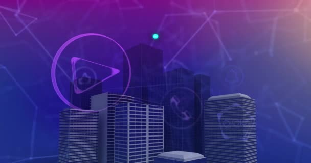 Animation Icons City Network Connections Global Business Digital Interface Concept — Vídeo de Stock