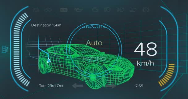 Animation Data Processing Digital Car Black Background Global Transport Computing — Vídeos de Stock