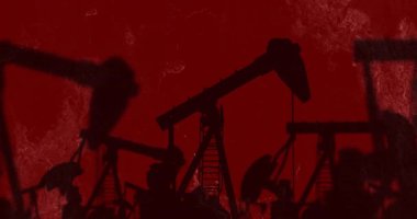 Animation of moving shapes over oilfield. Global business and digital interface concept digitally generated video.