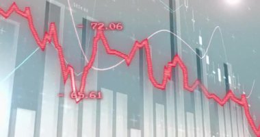 Animation of financial data processing with graph on grey background. Global business, finances and digital interface concept digitally generated video.