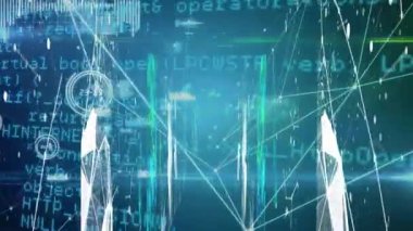 Animation of network of connections over data processing on black background. Global connections, computing and digital interface concept digitally generated video.