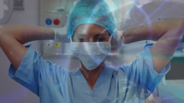 Animation Globe Caucasian Female Surgeon Face Mask Global Medicine Digital — Stock video