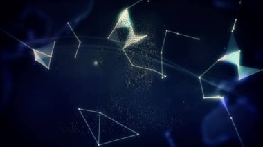 Animation of human face model over globe of plexus networks against grey background. Medical research and business networking technology concept