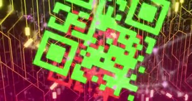 Animation of qr code over network of connections. Global business and digital interface concept digitally generated video.
