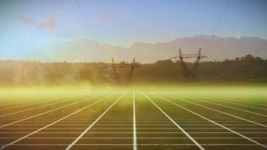 Animation of interference and white lines over pylons. Global technology, finances and digital interface concept digitally generated video.