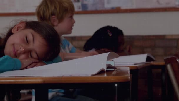 Animation Network Connections Caucasian Girl Sleeping Class School School Education — Stockvideo