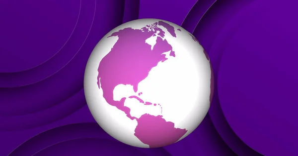 Image White Purple Globe Spinning Purple Background Global Travel Technology — 스톡 사진