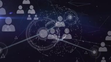 Animation of network of connections over icons. Global business and digital interface concept digitally generated video.