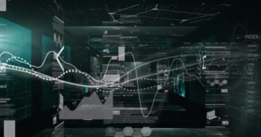 Siyah arkaplan üzerinde veri işleme animasyonu. küresel iş ve dijital arayüz kavramı dijital olarak oluşturulmuş video.