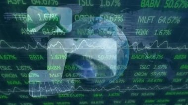 Animation of financial data processing over globe and financial data. Global finances business digital interface and technology concept digitally generated video.