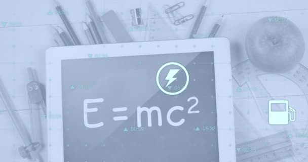 Animation Floating Icons Digital Tablet Equation Stationery Apple Table Digital — Vídeos de Stock