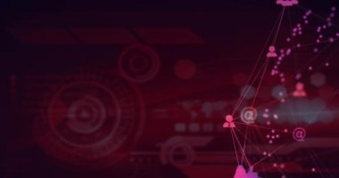 Animation of globe of digital icons spinning over digital interface with data processing. Computer interface and business technology concept