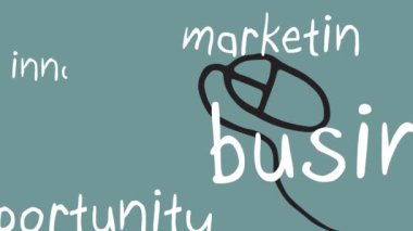 Animation of business texts over mouse drawing. Global business and digital interface concept digitally generated video.