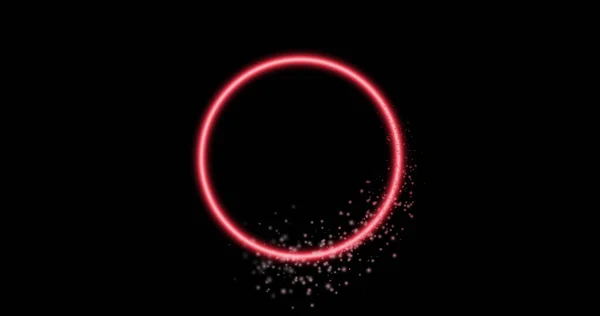 Image of glowing pink circle over black background. Colour and movement concept digitally generated image.