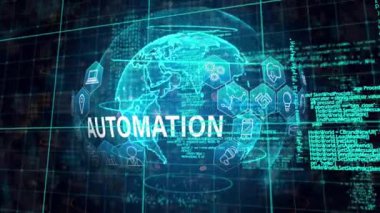 Animation of automation text over globe and data processing. Global business and digital interface concept digitally generated video.