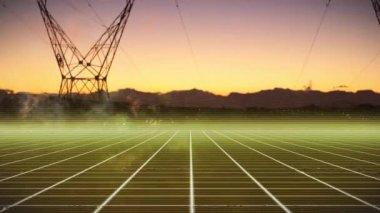 Animation of interference and white lines over pylons. Global technology, finances and digital interface concept digitally generated video.