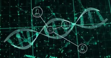 Veri işleme üzerindeki DNA iplikçiklerinin animasyonu. küresel iş ve dijital arayüz kavramı dijital olarak oluşturulmuş video.