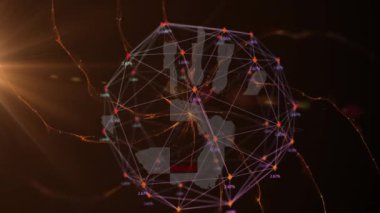 Animation of data processing over handprint. Global business and digital interface concept digitally generated video.