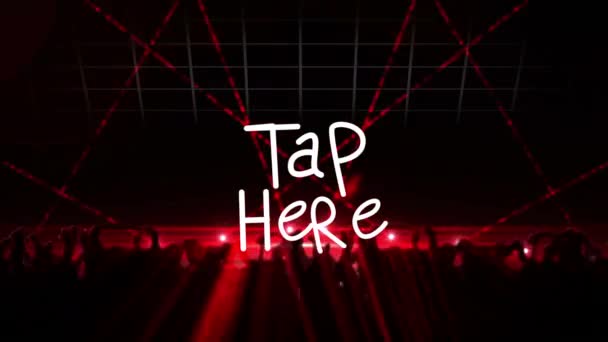 Animation Tap Here Red Disco Lights Dancing People Party Disco — Stockvideo