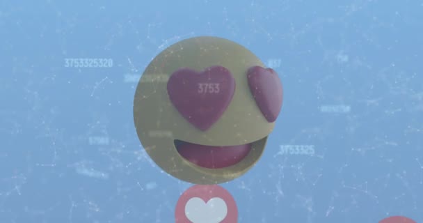 Animation Multiple Heart Icons Network Connections Heart Eyes Face Emoji — 图库视频影像