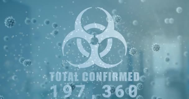 Animation Total Confirmed Numbers Processing Biohazard Symbol Dna Coronavirus Digital — Video Stock