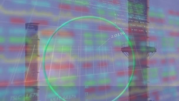 Animation Financial Data Graph Circle Petrochemical Plant Digital Composite Multiple — Vídeo de Stock