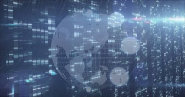 Image of globe over spots and light spots. Global business and digital interface concept digitally generated image.