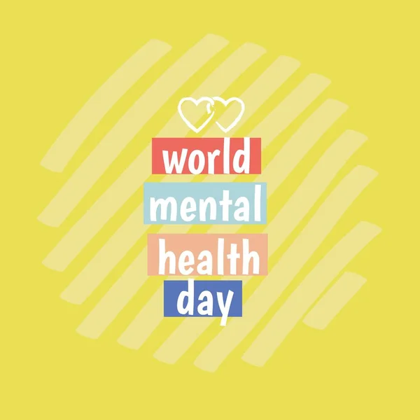Composition World Mental Health Day Text Heart Icons Yellow Background — ストック写真