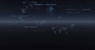 Animation of interface with data processing against space in background. Computer interface and business technology concept