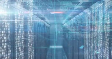 Animation of lights, data processing and 5g over servers. Network, connections, communication and technology concept digitally generated video.