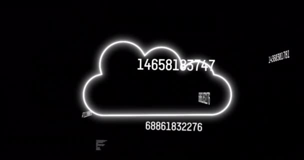 Animation Changing Numbers Glowing Cloud Icon Black Background Cloud Data — Stok video