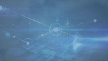 Digital animation of network of connections against blue background. Global networking and business technology concept