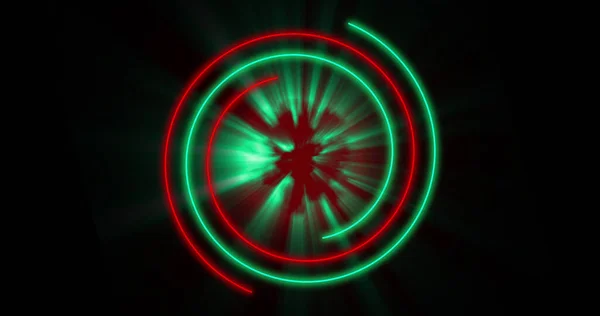 Image Glowing Red Green Circles Black Background Colour Movement Concept — Zdjęcie stockowe
