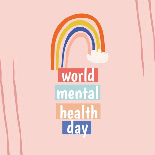 Compsition World Mental Health Day Text Rainbow Icons Pink Background — Foto de Stock