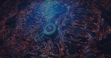 Animation of big data text over reading glass and data processing. Global business and digital interface concept digitally generated video.