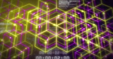 Animation of qr code over network of connections. Global business and digital interface concept digitally generated video.