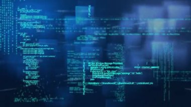 Animation of data processing over squares on black background. Global connections, computing and digital interface concept digitally generated video.