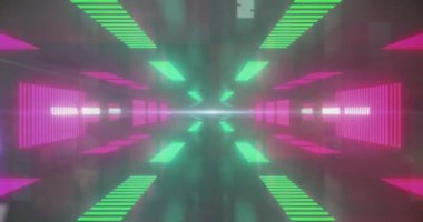 Animation of numbers processing over glowing neon lights. Online data processing concept digitally generated video.