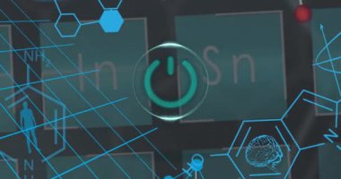 Animation of medical icons over off button. Global business and digital interface concept digitally generated video.