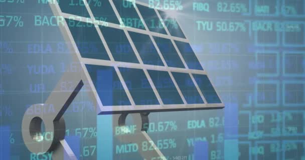 Animation Stock Market Statistical Data Processing Solar Panel Blue Background — Vídeo de Stock